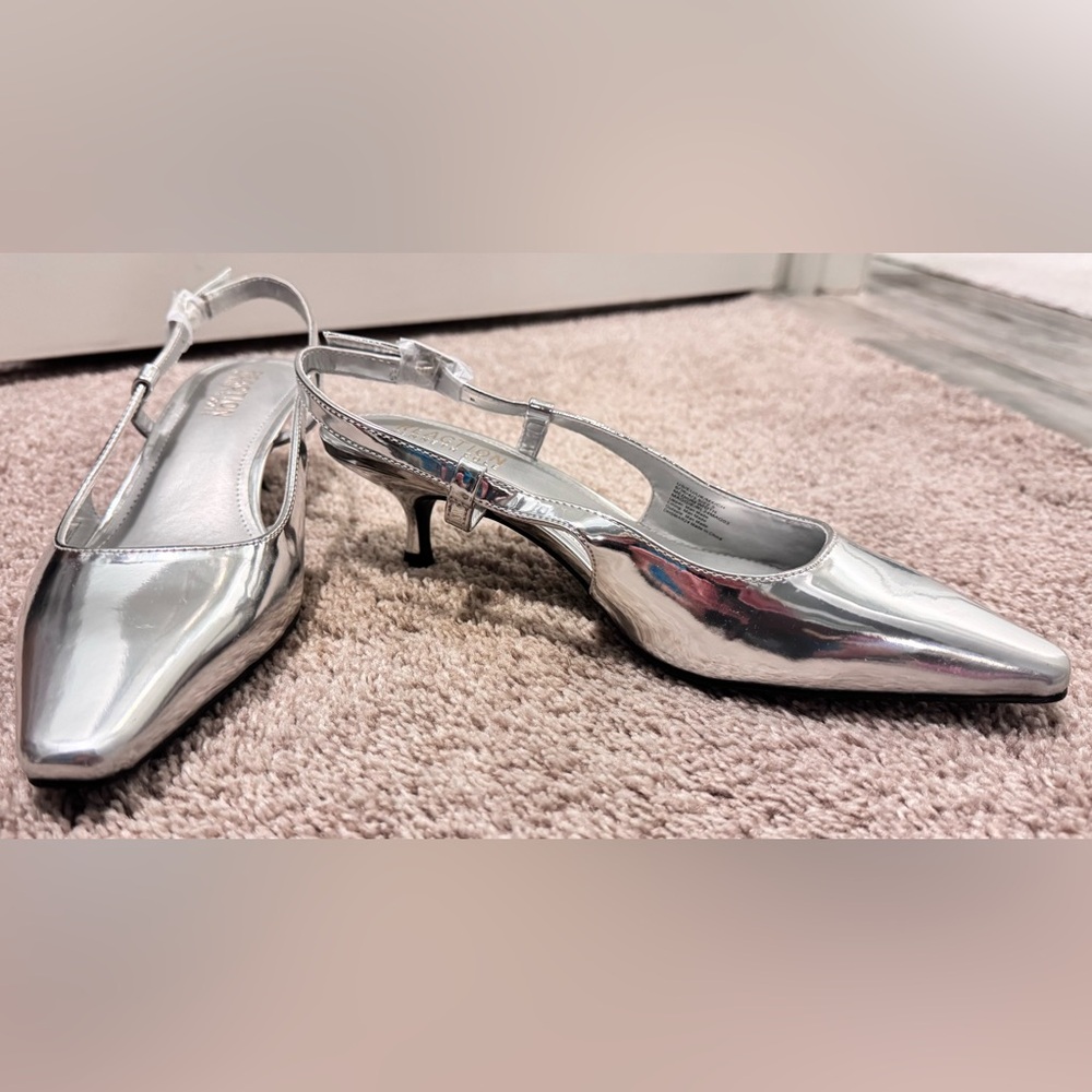 Reaction Kenneth Cole Metallic Silver Slingback Heels